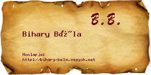 Bihary Béla névjegykártya
